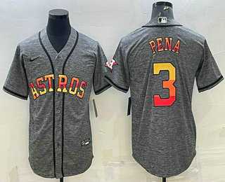 Mens Houston Astros #3 Jeremy Pena Grey Gridiron With Patch Cool Base Stitched Baseball Jersey